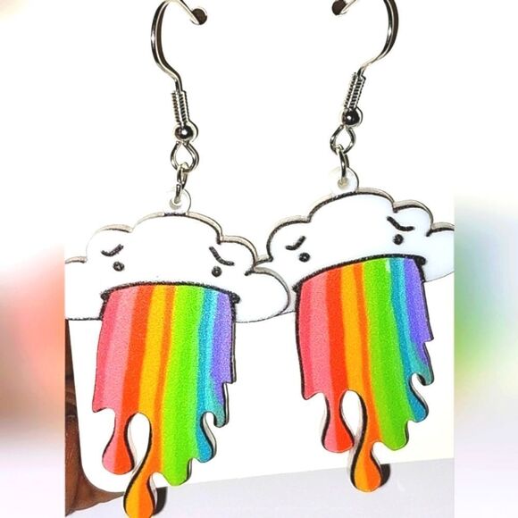 Cloud Rainbow Graffiti Cute Hook Earrings Acrylic Jewelry Light Weight - Picture 5 of 5